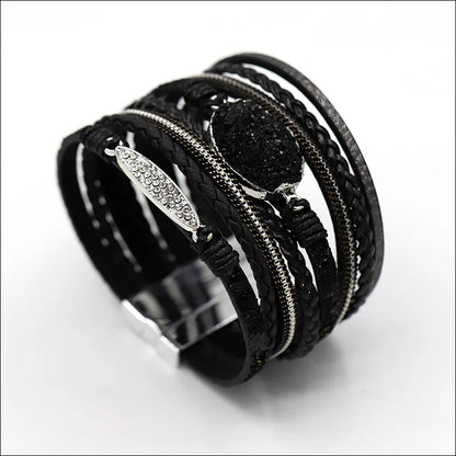 VONNOR Women Bracelet Jewelry Multilayer Leather Rope Chain Alloy Inlaid Rhinestone Bracelets Female Accessories Dropshipping