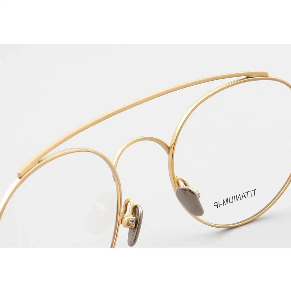 YOUTOP Men's Women's Pure Titanium Round Double Bridge Full-rim Optical Eyeglasses Frames 9145