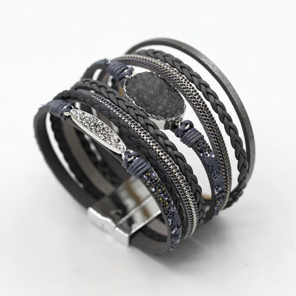 VONNOR Women Bracelet Jewelry Multilayer Leather Rope Chain Alloy Inlaid Rhinestone Bracelets Female Accessories Dropshipping