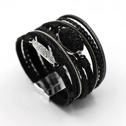 VONNOR Women Bracelet Jewelry Multilayer Leather Rope Chain Alloy Inlaid Rhinestone Bracelets Female Accessories Dropshipping