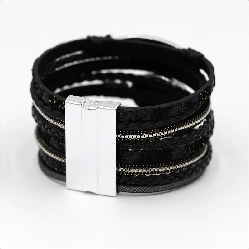 VONNOR Women Bracelet Jewelry Multilayer Leather Rope Chain Alloy Inlaid Rhinestone Bracelets Female Accessories Dropshipping