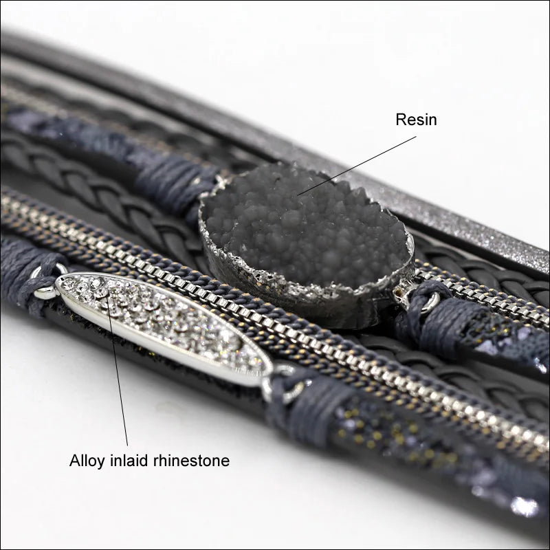 VONNOR Women Bracelet Jewelry Multilayer Leather Rope Chain Alloy Inlaid Rhinestone Bracelets Female Accessories Dropshipping