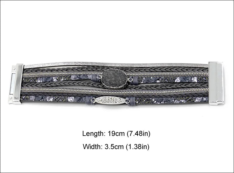 VONNOR Women Bracelet Jewelry Multilayer Leather Rope Chain Alloy Inlaid Rhinestone Bracelets Female Accessories Dropshipping