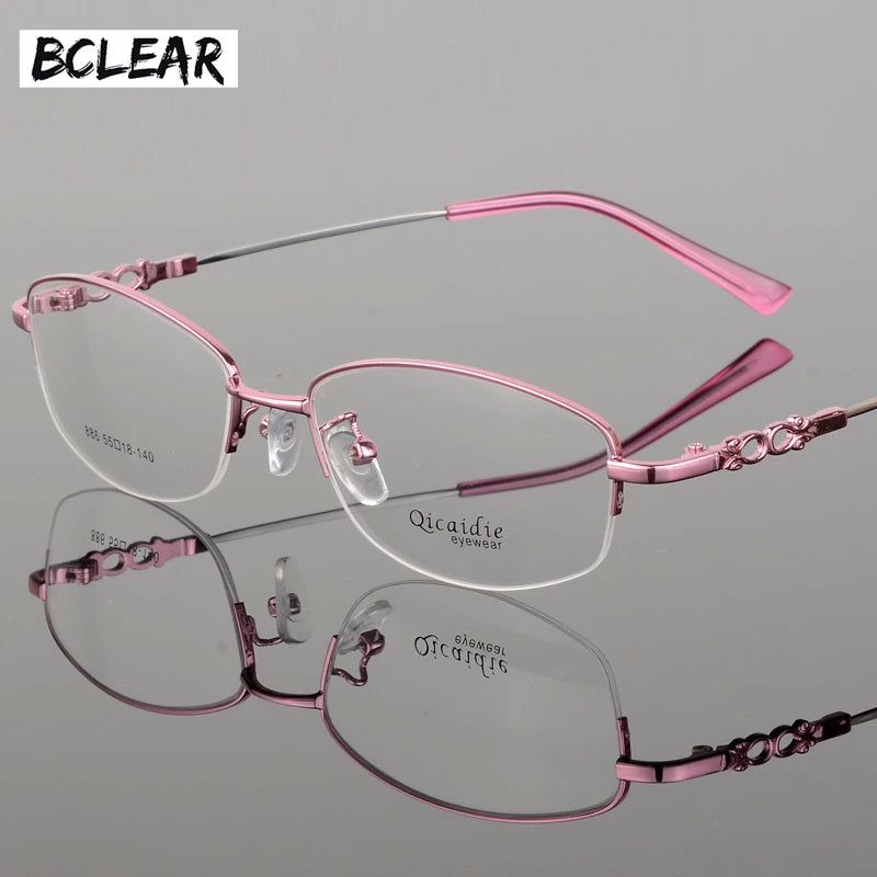 BCLEAR 2018 Fashion Women Glasses Frame Memory Alloy Eyeglasses Half Frame Vintage Clear Lens Glasses Optical Spectacle Frame