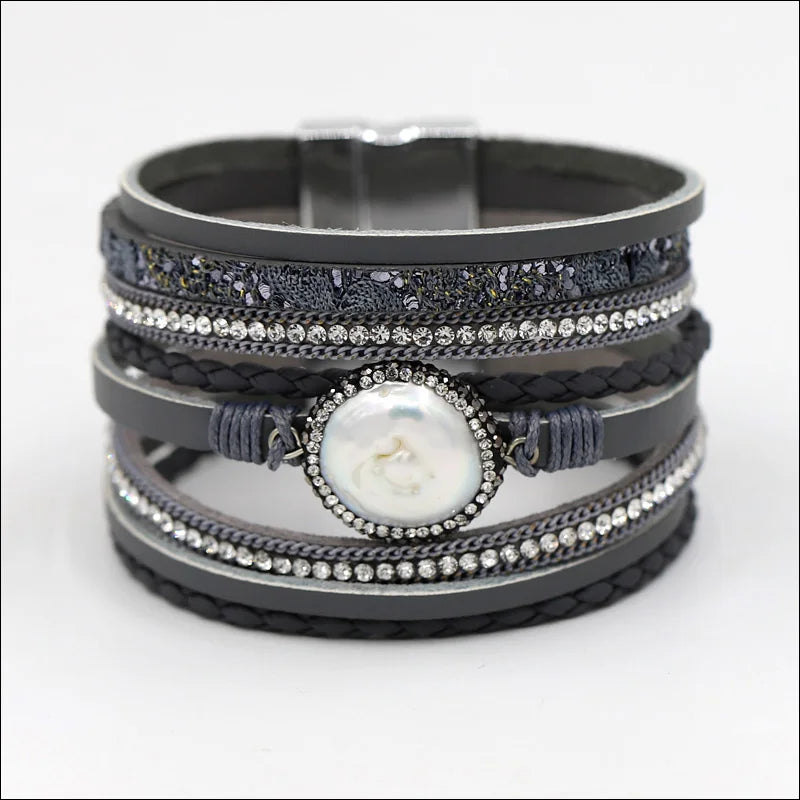 VONNOR Women Bracelet Jewelry Multilayer Leather Rope Chain Alloy Inlaid Rhinestone Bracelets Female Accessories Dropshipping