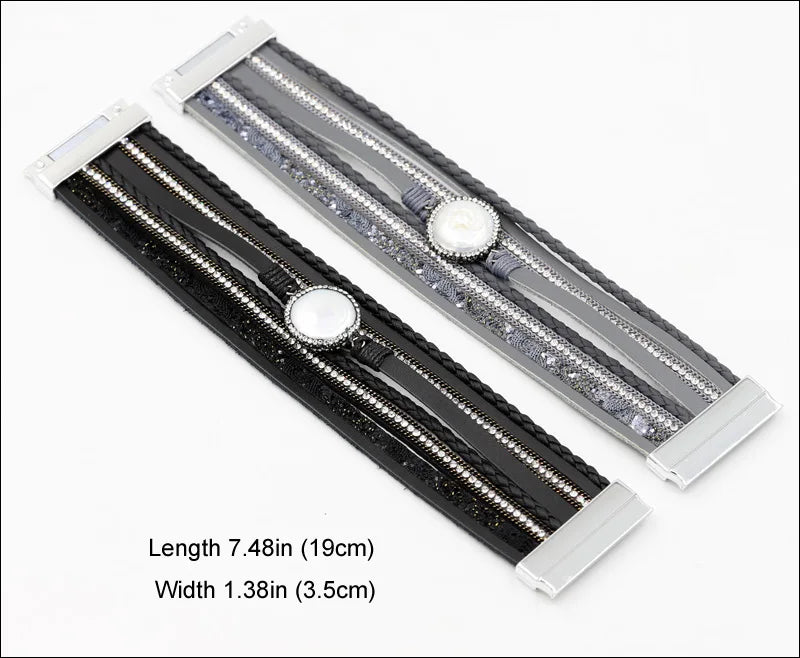 VONNOR Women Bracelet Jewelry Multilayer Leather Rope Chain Alloy Inlaid Rhinestone Bracelets Female Accessories Dropshipping