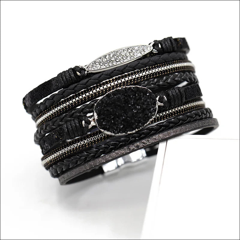 VONNOR Women Bracelet Jewelry Multilayer Leather Rope Chain Alloy Inlaid Rhinestone Bracelets Female Accessories Dropshipping