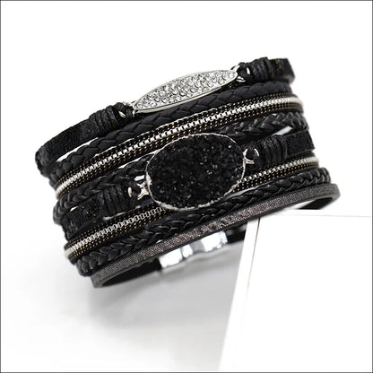 VONNOR Women Bracelet Jewelry Multilayer Leather Rope Chain Alloy Inlaid Rhinestone Bracelets Female Accessories Dropshipping