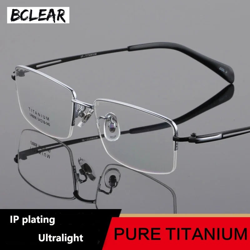 BCLEAR Optical Men Titanium Eyeglasses Frames Men Eyewear Flexible Temples Legs IP Electroplating Business Half Rim Spectacles