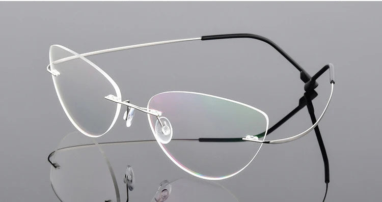Women Titanium alloy Screwless Rimless Cat Eye Glasses Frame, Ultralight Frameless Optical Frames For Prescription Myopia F860