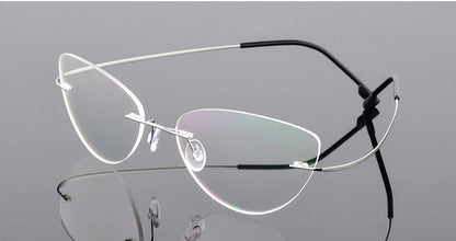 Women Titanium alloy Screwless Rimless Cat Eye Glasses Frame, Ultralight Frameless Optical Frames For Prescription Myopia F860