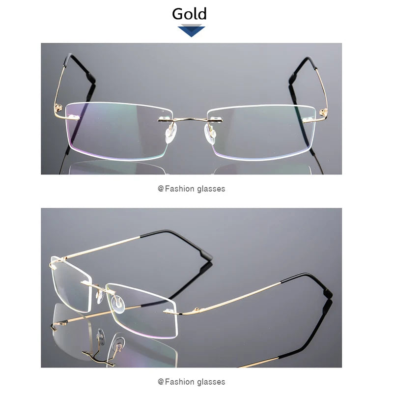 Anti Blue Light Folding Rimless Eyeglasses Optical Glasses Man Square stainless steel Lightweight Memory Titanium Spectacle