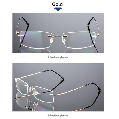 Anti Blue Light Folding Rimless Eyeglasses Optical Glasses Man Square stainless steel Lightweight Memory Titanium Spectacle