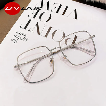 UVLAIK Computer Glasses Frame Women Men Anti Blue Light Alloy Eyewear Blocking Square Spectacle Transparent Glasses Optical