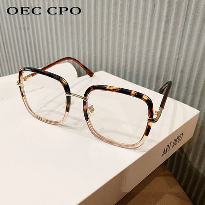 OEC CPO Oversized Clear Square Glasses Women Fashion Anti-Blue Optical Glasses Frames Classic Plastic Eyeglasses Frames Eyewear