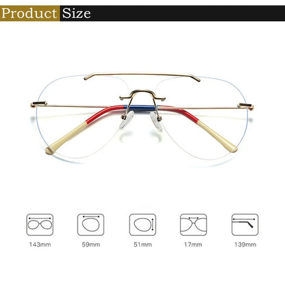 YIMARUILI Fashion Ultralight Pilot Men's Rimless Glasses Retro Trend Big Size Optical Prescription Eyeglasses Frame Women 1870