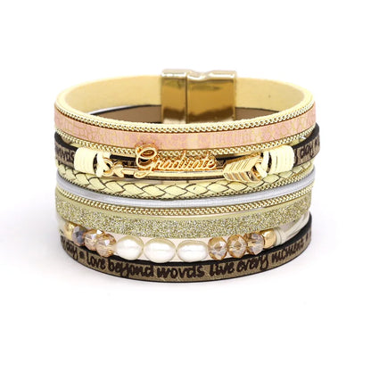 VONNOR Women Bracelet Jewelry Multilayer Leather Rope Chain Alloy Inlaid Rhinestone Bracelets Female Accessories Dropshipping