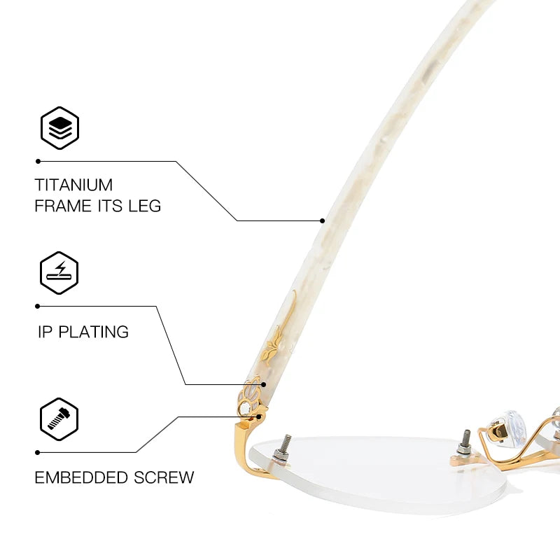 ZIROSAT 58069 Alloy Tint Lenses Myopia Glasses Reading Glasses Diamond Cutting Rimless Titanium Glasses Frame for Women