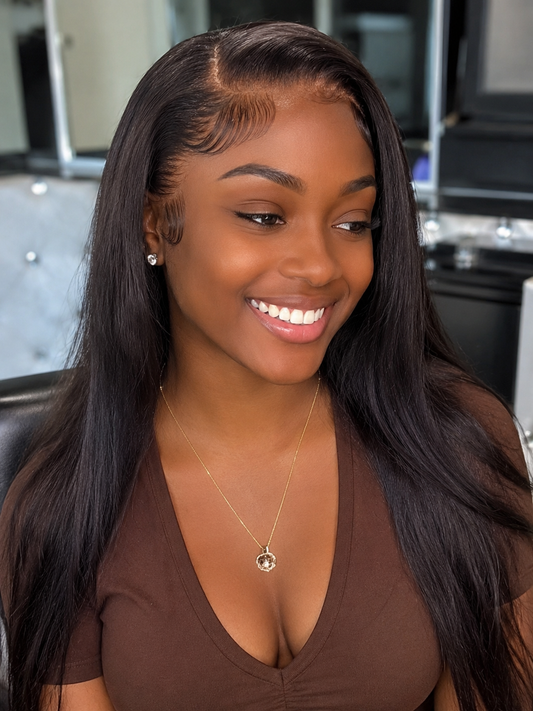 Original 22 inch.  100% Human Hair Straight Lace Front Wig – Natural Black | Soft, Silky & Long Lasting