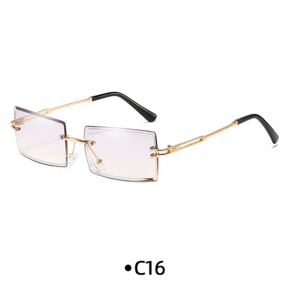 Vintage Fashion Rimless Sunglasses for Women Frameless Rectangle Shades Gradient UV400 Summer Traveling Sun Glasses for Womenn