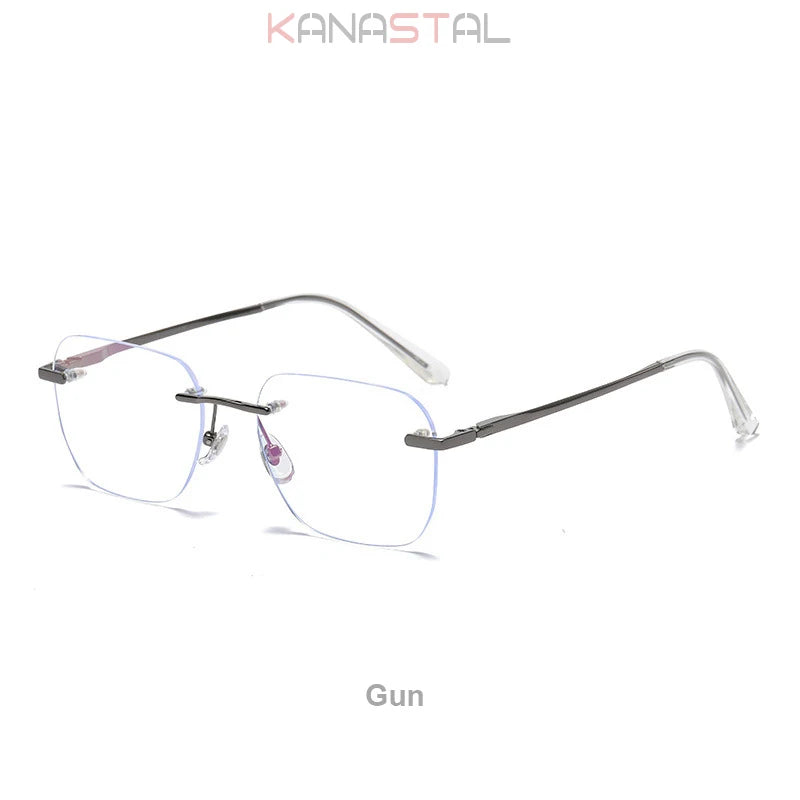 Men Titanium Rimless Eyeglasses Frame Blue Light Blocking Lenses Women Anti Fatigue Glasses Prescription Myopia Reading Eyewear