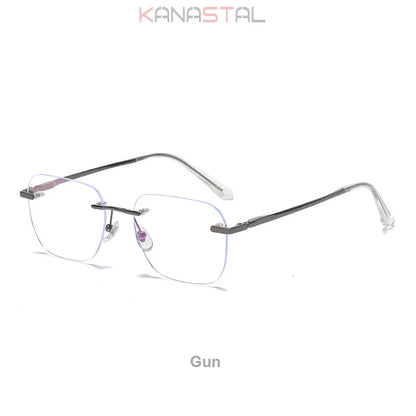 Men Titanium Rimless Eyeglasses Frame Blue Light Blocking Lenses Women Anti Fatigue Glasses Prescription Myopia Reading Eyewear