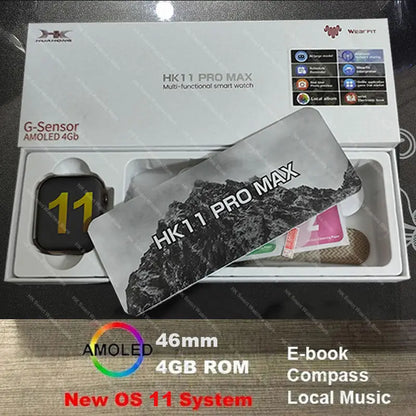 2025 New HK 11 Pro MAX Smart Watch Series 10 46mm AMOLED 4G ROM Bluetooth Call Network AI Robot Clock NFC Compass WatchMen Women