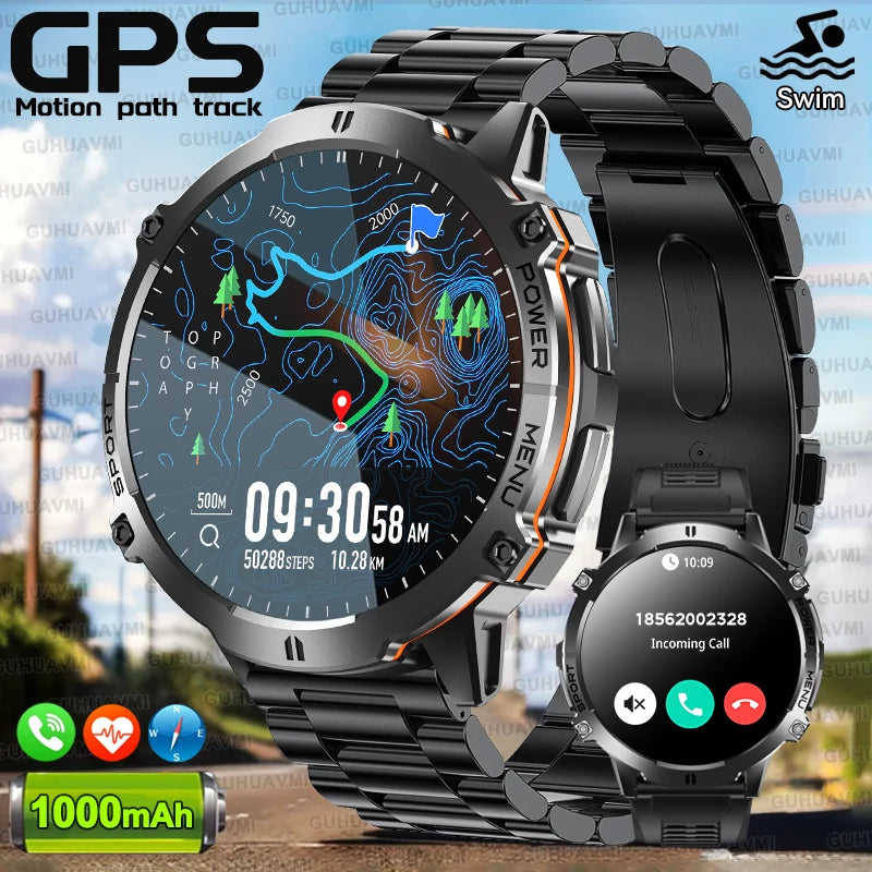 2025 New Military T-Rex 3 Bluetooth Call Smart Watch GPS Compass Barometric Altimeter 10ATM Waterproof Sports Smartwatches Men