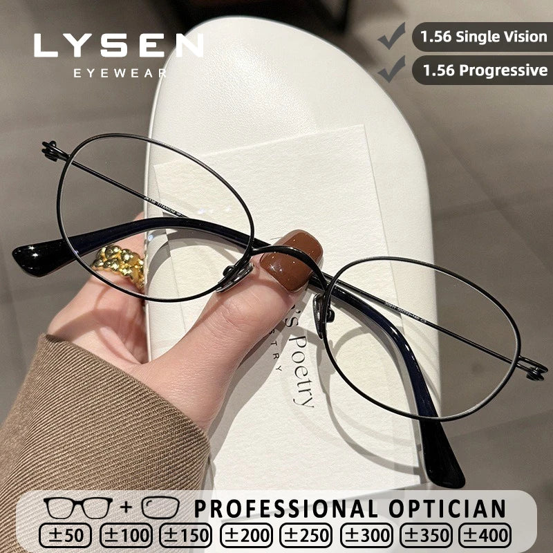 LYSEN Vintage Pure Titanium Oval Frame Myopia Prescription Glasses Blue Light Blocking Reading Glasses Customizable Progressive