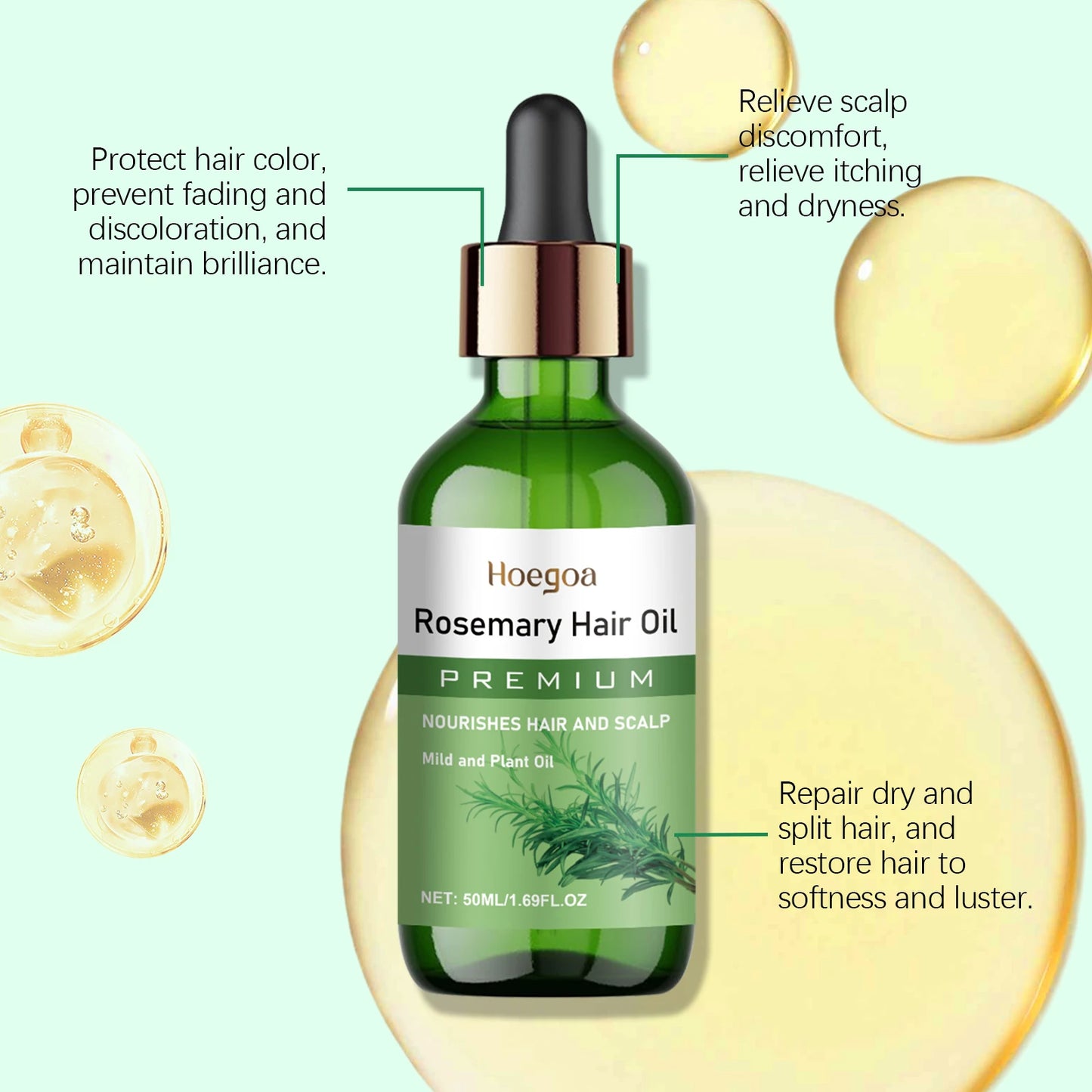 Rosemary Hair Oil for Hair Growth Growing Thicken Scalp Treatment Nourishing Volumizing Anti-Breakage Hair Strengthening Serum
