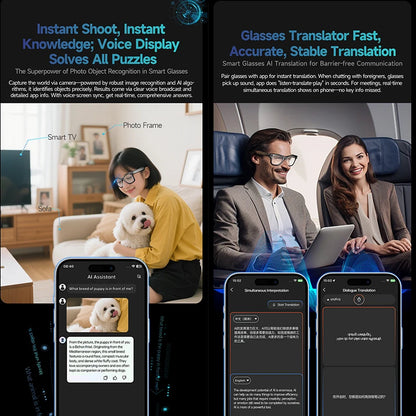 AI Photo Recognition Answer Translation Glasses HD-Definition 800W Camera Music Dual-Mic Call Color-Changing Lens Smart Glasses