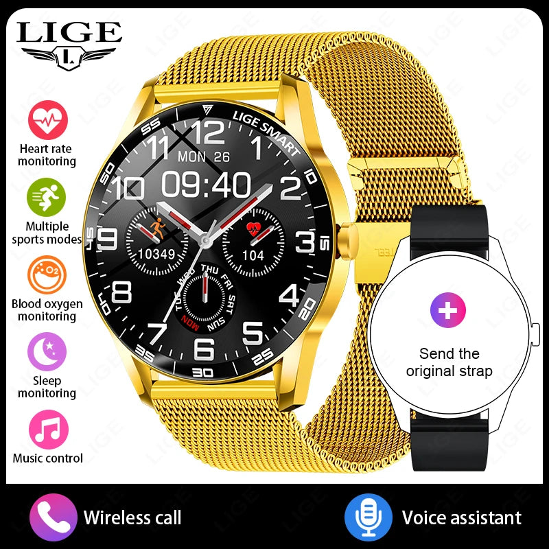 LIGE New 1.38" HD Smart Watch Men Bluetooth Call Men Women Watches Health Monitoring Sports Pedometer IP68 Waterproof Smartwatch