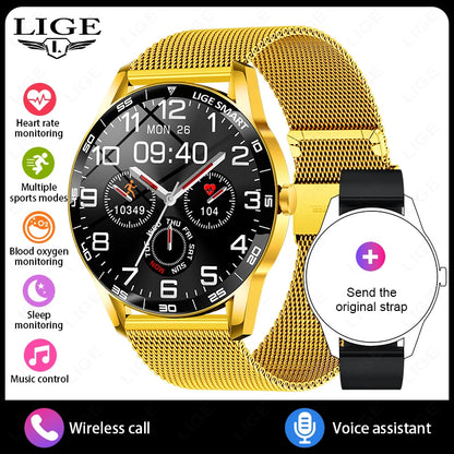 LIGE New 1.38" HD Smart Watch Men Bluetooth Call Men Women Watches Health Monitoring Sports Pedometer IP68 Waterproof Smartwatch