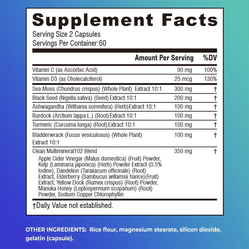 Sea Moss,Black Seed Oil,Ashwagandha & Burdock Root - Promotes Digestion, Bone and Joint Health