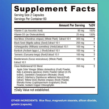 Sea Moss,Black Seed Oil,Ashwagandha & Burdock Root - Promotes Digestion, Bone and Joint Health