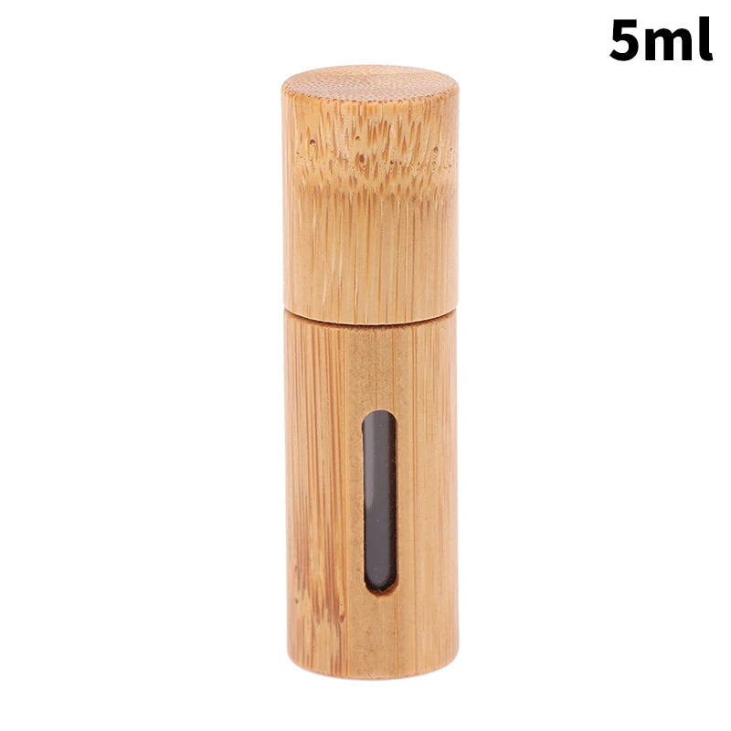 Bamboo Roll On Bottle 3/5/10ml Wood Roller Bottle Essential Oil Lip Gloss Refillable Tube Empty Jar Glass Bottle Perfume 1PC