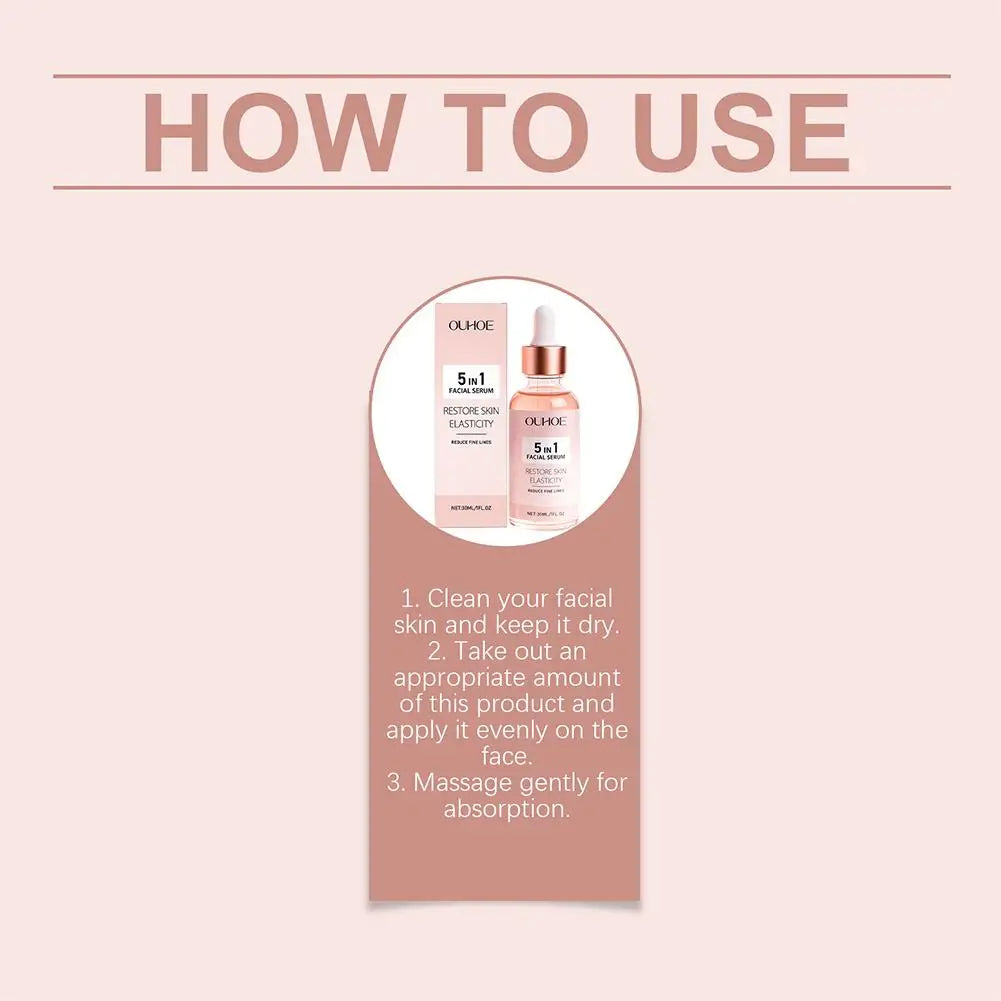 30ML 5 In 1 Hyaluronic Acid Face Serum Moisturizing Vitamin C Collagen Nourishing Facial Serum Shrink Pores Skin Care