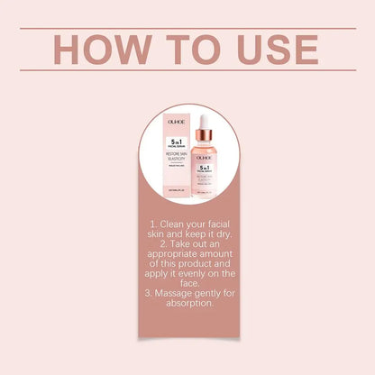 30ML 5 In 1 Hyaluronic Acid Face Serum Moisturizing Vitamin C Collagen Nourishing Facial Serum Shrink Pores Skin Care