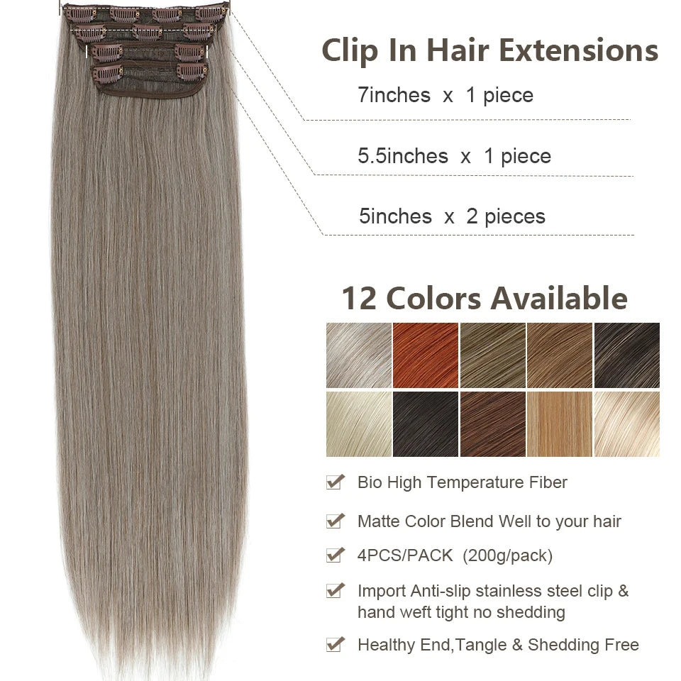 26 Inches Clips IN Straight Brown 12# Colored Ombre Blond P27/30/613 Hair Extensions 4Pcs/pack Silky Straight High Temperature