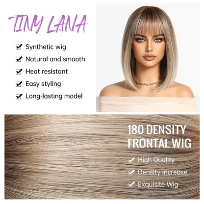 Light Brown Blonde Synthetic Wigs with Bangs for Women Short Bob Daily Straight Wigs Fake Hair Cosplay Halloween Heat Resistant