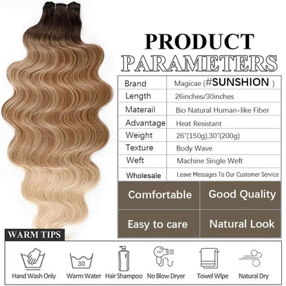 30Inches Ombre Chocolate Brown 6# Blond 613 Body Wave Bundles Soft Nature Synthetic Bio Human-Like Hair Extension Heat Resistant