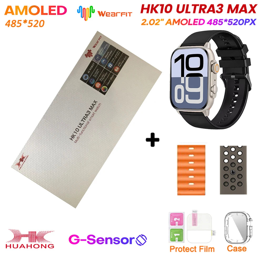 HK10 Ultra 3 MAX Plus 2025 Smart Watch 49mm AMOLED 4GB ROM AI ROBOT Network Sharing NFC GPT Compass GPS Watch for ISO Android