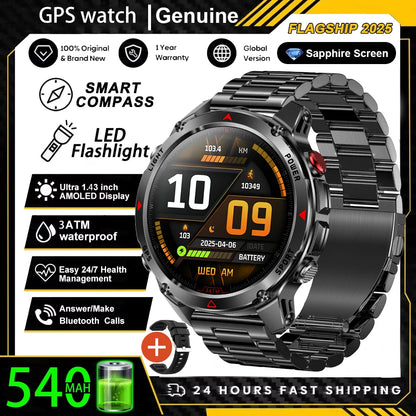 Military T-Rex 3 GPS Waterproof Smart Watch 1.46"HD AMOLED Built-in 6 Frequency Satellite Outdoors Sports Fitness Smart Bracelet