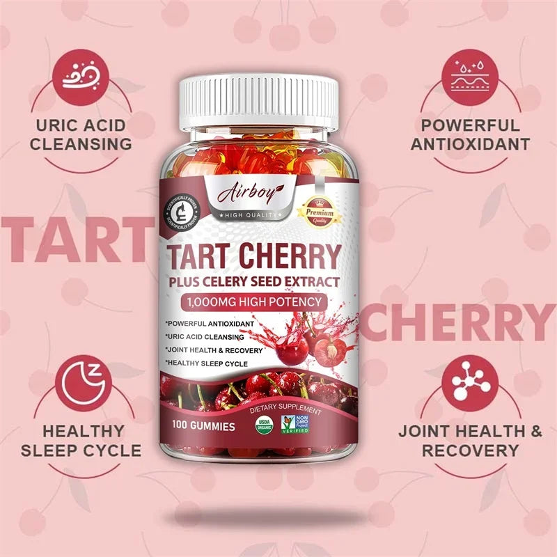 Tart Cherry Gummies - Contains Celery Seeds, Uric Acid Cleansing Flush, Relieves Joint Pain, and Improves Sleep Quality