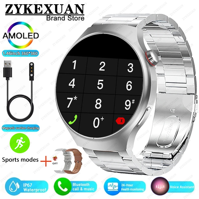 2025 New Watch4 Pro Men Smart Watch 360*360 AMOLED Screen Heart Rate Bluetooth Call IP67 Waterproof Men's Smartwatch For Android
