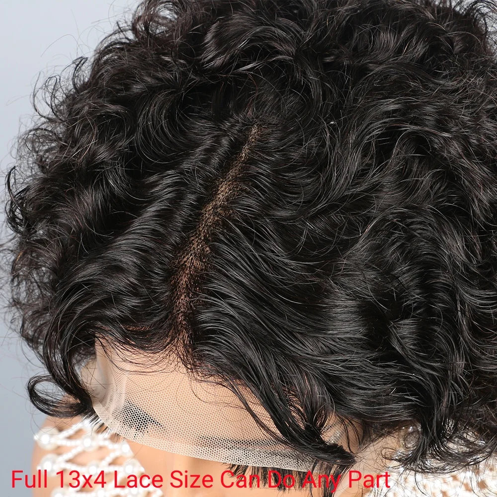Curly Pixie Cut Wig Lace Wig Water Curl Short Bob Human Hair Wig For Women 13X4 Transparent Lace Wig Hair Cheap Wig Pre Plucked