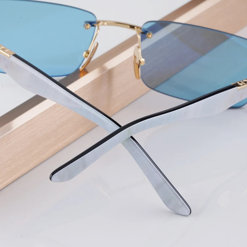 THE ARTIST III Designer Rimless Sunglasses Rectangle Men Alloy Acetate Germany Brand Trendy Classical High Quality Women UV400