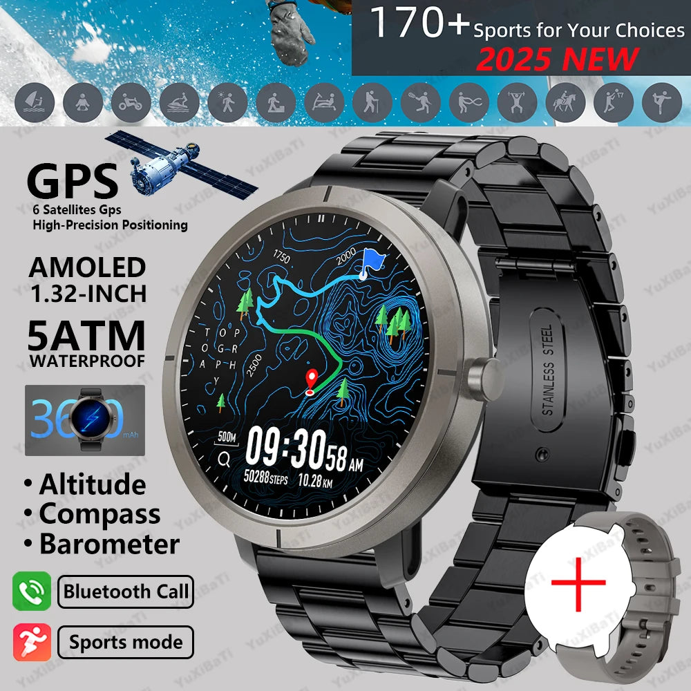 Smart Watch for Women GPS 6-Satellites 1.32” HD AMOLED Display Built-in GPS Bluetooth Call Sports 5ATM Waterproof Smartwatch Man