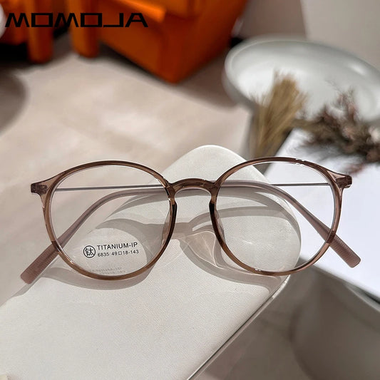 MOMOJA Ultralight TR90 Titanium Myopia Glasses Retro Round Optical Prescription Spectacle Frames for Men and Women XM6835