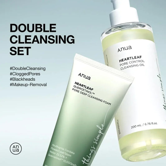 2025Anua Heartleaf & Quercetinol Pore Double Cleansing Set - Deep Cleansing Oil & Facial Makeup Remover Skincare Beauty Products